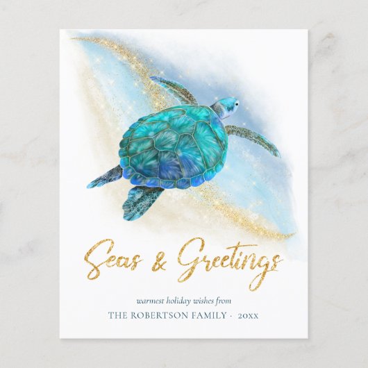 Budget Beach Sea Turtle Seas Greetings Foto Card (Vorderseite)