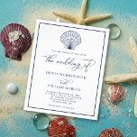 Budget Beach Seashell Wedding Einladung White Navy Flyer<br><div class="desc">Dieses schlichte minimale weißer und marineblau Strand Budget Hochzeitseinladung Design hat eine Jakobsmuschel-Muschel an der Spitze, elegante Skriptkalligraphie und einen Rahmen rund um den Rand. Dieses Budget Küstenhochzeit Einladung ist eine kleinere Größe gedruckt auf billigerem Papier, ohne einen Umschlag. Wenn Sie eine andere Budgetversion auf etwas besserem Papier mit einem...</div>