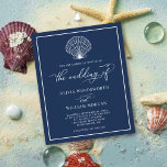 Budget Beach Seashell Wedite Invite Navy Blue Flyer<br><div class="desc">Dieses einfache marineblau-marineblau-minimale Hochzeitseinladungs-Design hat eine Jakobsmuschel-Muschel oben, eine elegante Schriftzeichen-Kalligraphie und einen Rahmen rund um den Rand. Dieses Budget Küstenhochzeit Einladung ist eine kleinere Größe gedruckt auf billigerem Papier, ohne einen Umschlag. Wenn Sie eine andere Budgetversion auf etwas besserem Papier mit einem Umschlag wünschen, der etwas mehr kostet, kontaktieren...</div>