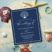 Budget Beach Seashell Wedite Invite Navy Blue Flyer