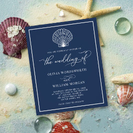 Budget Beach Seashell Wedite Invite Navy Blue Flyer