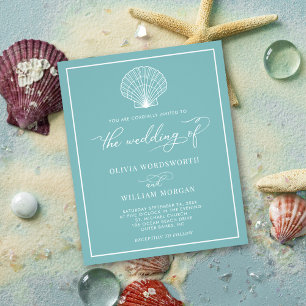 Budget Beach Seashell Wedite Invite SeaGlass Blue Flyer