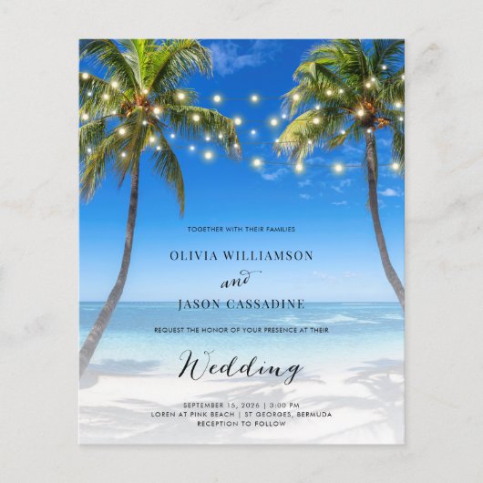 Budget Beach String Lights Hochzeitseinladung (Vorderseite)