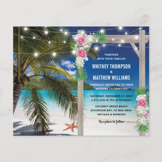 Budget Beach Tropical Wedding Einladung (Vorderseite)