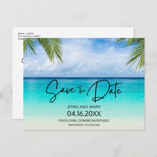 Budget Beach Wedding Save the Date Ankündigungspostkarte (Vorne/Hinten)