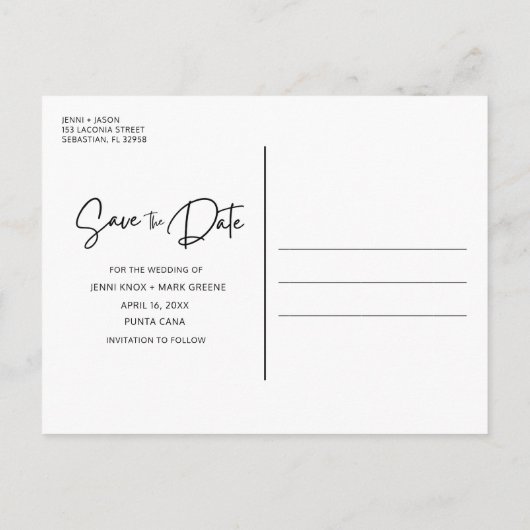 Budget Beach Wedding Save the Date Ankündigungspostkarte (Rückseite)