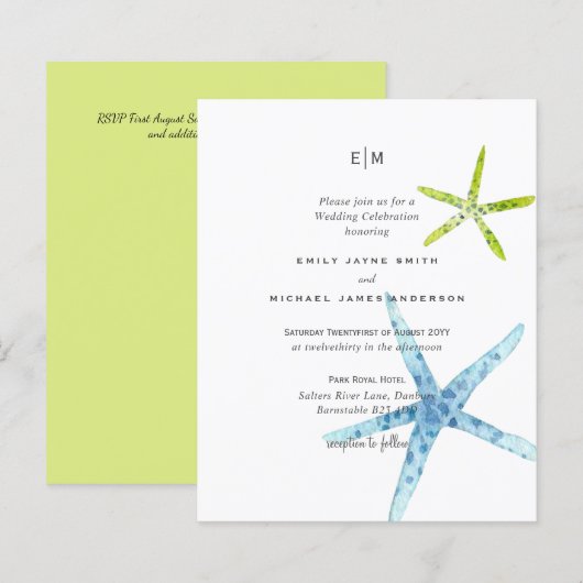 Budget Beachy Life Blue Limon Hochzeit Einladungen (Vorne/Hinten)