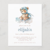 Budget Bear 1. Geburtstag Blue Teddy Bären Einladu (Vorderseite)