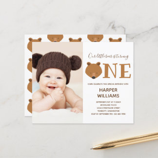 Budget Bear Foto Baby Erstgeburtstag Einladung