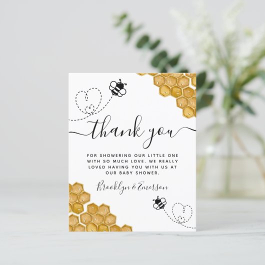 Budget Bee Honeycomb Babydusche Danke Karte (Stehend Vorderseite)