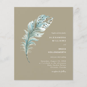 Budget Beige Boho Feather Minimal Wedding Einladun