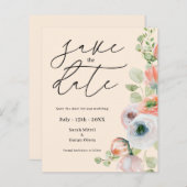 Budget Beige Coral Floral Save the Date Card (Vorne/Hinten)