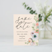 Budget Beige Coral Floral Save the Date Card (Stehend Vorderseite)