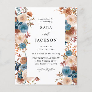Budget Beige & Dusty Blue Florale Hochzeit Flyer