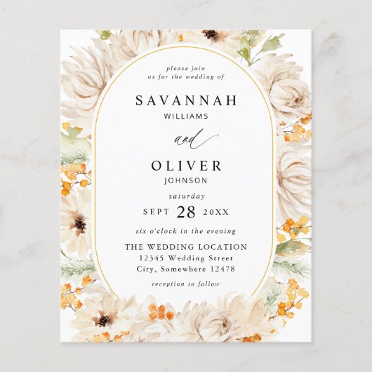 Budget Beige & Orange Blumenhochzeit 2 Flyer (Vorne)