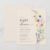 Budget Beige Wildblume Floral Baby Dusche einladen (Vorne/Hinten)