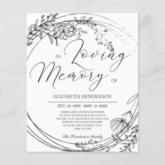 BUDGET Beileid Danke Karte. Papierblatt (Vorderseite)