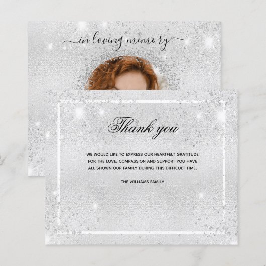 Budget Beileid silber Glitzern Foto vielen Dank (Vorne/Hinten)