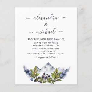 Budget Berg Rustikale Wasserfarbe Grün Hochzeit Flyer