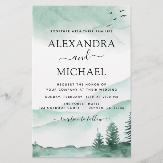 Budget Berg Rustikale Wasserfarbenwelt Hochzeit (Vorderseite)