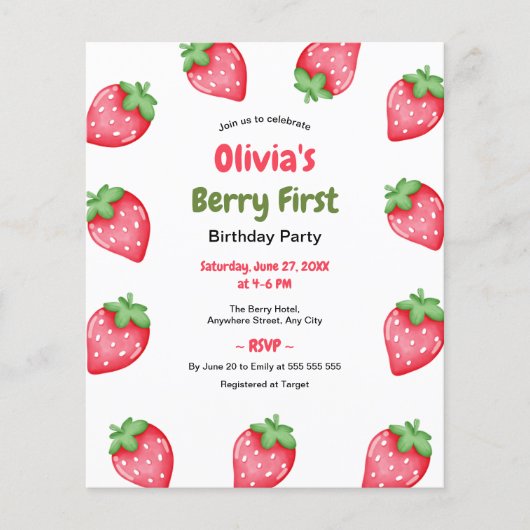 Budget Berry Erster Geburtstag 1. Geburtstag Einla Flyer (Vorne)