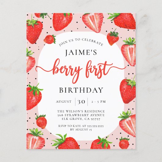 Budget Berry First Birthday Strawberry Birthday (Vorderseite)