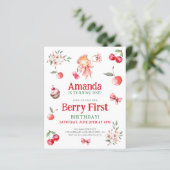 Budget Berry First Cherry Birthday Einladung (Stehend Vorderseite)