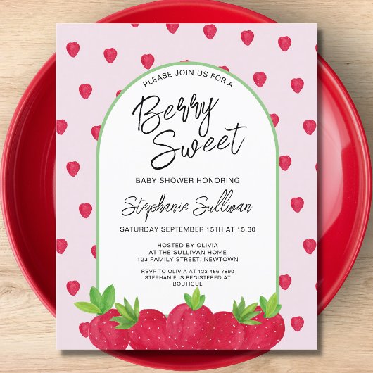 Budget Berry Sweet Strawberry Baby Shower Einladun