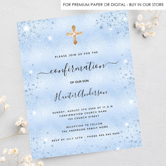 Budget-Bestätigung Licht blauer Junge Einladung