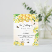 Budget Biene Hochzeitgelbe Florale Einladung (Stehend Vorderseite)