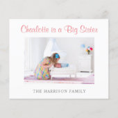 Budget Big Sister Foto New Baby Ankündigung (Vorderseite)