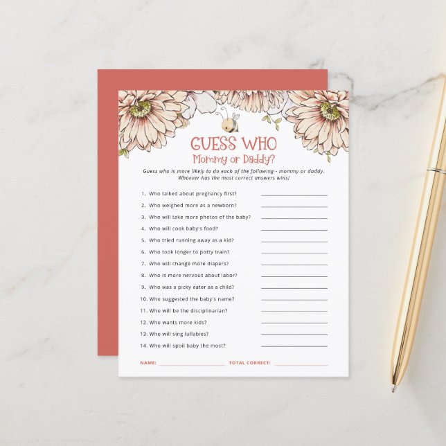 Budget Bike Guess Wer Mama oder Vater Baby Duschsp (Vorderseite/Rückseite Beispiel)