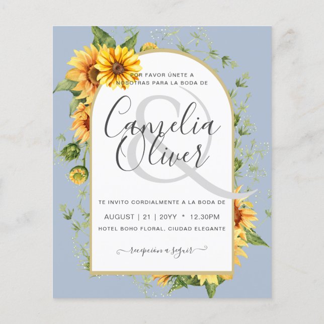 BUDGET Bilingual Sunflowers Spanish Wedding Boda (Rückseite)