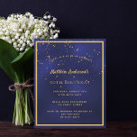 BUDGET Birday Party Blue Gold Einladung<br><div class="desc">Eine trendige,  moderne 50. Geburtstagskarte für Männer,  Typ und Männer. Ein dunkelblauer,  marineblauer Hintergrund. Die blaue Farbe ist ungleichmäßig. Mit einem goldenen Rahmen und goldenen Konfetti-Imitat sprinkle,  goldfarbene Buchstaben. Personalisieren Sie Ihre Party-Informationen und fügen Sie sie hinzu. Zurück: blauer Hintergrund mit Konfetti sprinkle.</div>