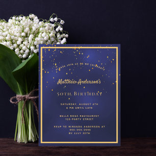 BUDGET Birday Party Blue Gold Einladung