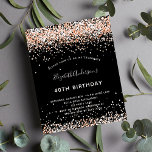 Budget Birthday Black Rose Gold Glitzer Einladung<br><div class="desc">Eine moderne,  stilvolle und glamouröse Einladung für eine 40. Geburtstagsfeier (oder jedes Alter). Ein schwarzer Hintergrund mit goldenen Rose-Imitaten Glitzer Staub. Der Name ist mit einem modernen goldfarbenen handgeschriebenen Stilskript geschrieben. Personalisieren Sie Ihre Party-Daten und fügen Sie sie hinzu.</div>