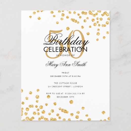 Budget Birthday Gold Glitzer Confetti Flyer (Vorne)