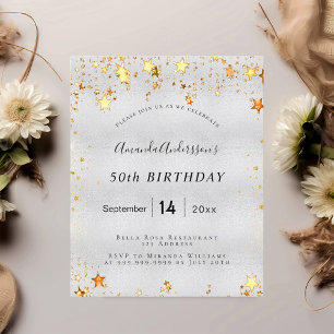 Budget Birthday Silver Gold Stars Einladung