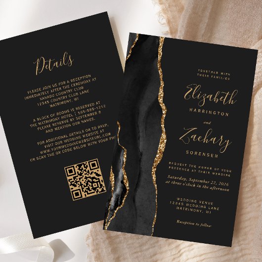 Budget Black Agate Dark QR Code Hochzeit