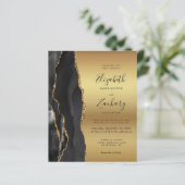 Budget Black Agate Gold Glam Wedding Einladung (Stehend Vorderseite)