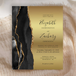 Budget Black Agate Gold Glam Wedding Einladung