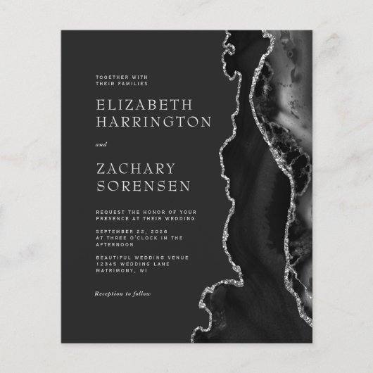 Budget Black Agate Silver QR Code Hochzeit Einladu (Vorderseite)