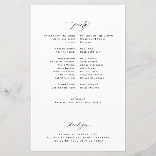 Budget black and white monogram wedding program (Rückseite)