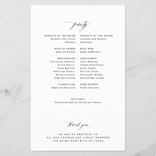 Budget black and white monogram wedding program flyer (Hinten)