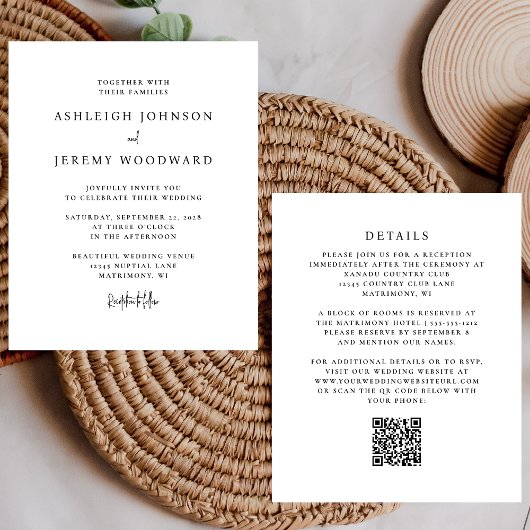 Budget Black and White QR Code Einladung zur Hochz