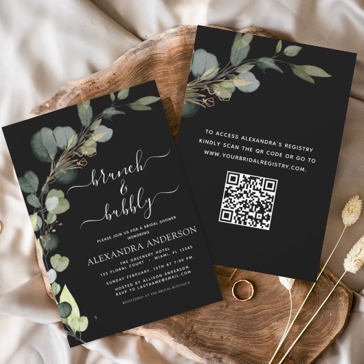 Budget Black Brunch & Bubbly QR Code Einladung