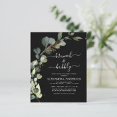 Budget Black Brunch & Bubbly QR Code Einladung (Stehend Vorderseite)