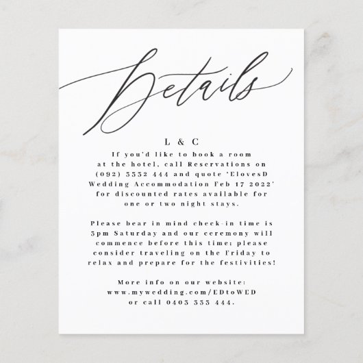 Budget Black Calligraphy Details on back Wedding Flyer (Hinten)