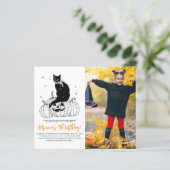 Budget Black Cat Halloween Pumpkin Foto Geburtstag (Stehend Vorderseite)
