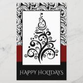 Budget Black Damask Weihnachtsbaum Weihnachtskarte (Vorderseite)